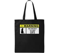 Warning May Constantly Talk About Cats - Bolsa de algodón ecológico natural, color negro, Black, Talla única