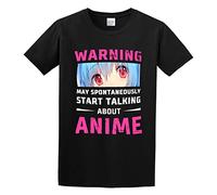Warning May Spontaneously Start Talking About Anime Camiseta Black Graphic Unisex Tee Shirt, Negro , XL