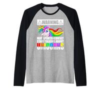 Warning May Spontaneously Start Talking About Unicorns Gift Camiseta Manga Raglan