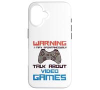 Warning May Spontaneously Talk About Video Games Funny Gamer Carcasa para iPhone 16