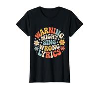 Warning Might Sing Wrong Lyrics Cantante de música - Camiseta gráfica económica, Mujer, Negro, L