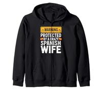 Warning Protected by A Crazy Spanish Wife Sudadera con Capucha