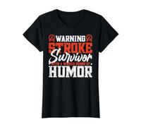 Warning Stroke Survivor with A Wicked Sense of Humor Camiseta gráfica económica, Mujer, Negro, XS