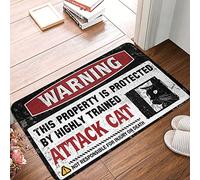 Warning This Property Is Protected By A Highly Trained Attack Cat Door Matall Funny Door Outdoor - Tapete de baño de espuma viscoelástica para el hogar (65 x 90 cm)