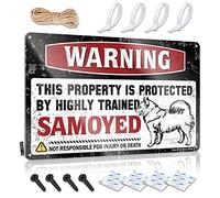 Warning This Property Is Protected By A Highly Trained Samoyedo Plaques Decore Decore Decore | Vintage Stuff Hanging Art For Pub Living Room (20 x 30 cm)