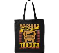 Warning Unmedicated Trucker Annoy at Your Own Risk - Bolsa de algodón ecológico natural, color negro, Black, Talla única