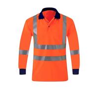 Warnschutz Herren Sicherheitss Poloshirt Arbeitshemd reflektierschutzshirt atmungsaktiv Warnshirt Baumwolle Arbeitskleidung Langarm Tshirt Baustelle Warn Shirt Umschlagkragen, O Sandía Rojo, XL