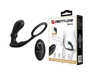 Warren Plug Anal y Anillo para el Pene con Vibración y Pulsación a Control Remoto de Prettylove