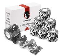 WARRIOR Gasa autoadhesiva para agarre de tatuajes en rollo, 4,5 m x 5 cm, paquete de 6 (paquete de 6, blanco y negro)
