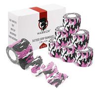 WARRIOR Gasa autoadhesiva para agarre de tatuajes en rollo, 4,5 m x Paquete de 6 (6 unidades, rosa y negro)