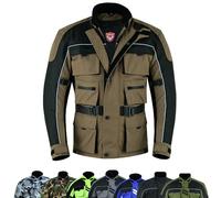warrior gears Chaqueta de Moto para Hombre con 6 Bolsillos, Chaqueta de Moto de Carreras Textil, Chaquetas blindadas CE de Alta Visibilidad, Impermeable y Forro de Malla, Marrón - 4XL
