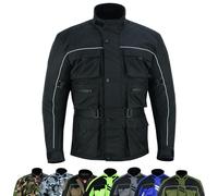 warrior gears Chaqueta de Moto para Hombre con 6 Bolsillos, Chaqueta de Moto de Carreras Textil, Chaquetas blindadas CE de Alta Visibilidad, Impermeable y Forro de Malla, Negro - 4XL