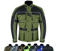 warrior gears Chaqueta de Moto para Hombre con 6 Bolsillos, Chaqueta de Moto de Carreras Textil, Chaquetas blindadas CE de Alta Visibilidad, Impermeable y Forro de Malla, verde oliva - 3XL