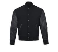 warrior gears Chaquetas universitarias para Hombre con Cuerpo de Lana y Mangas de Cuero, Chaqueta Bomber clásica Retro de Moto Letterman para Hombre, Gris oscuro y negro. - 6XL