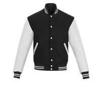 warrior gears Chaquetas universitarias para Hombre con Cuerpo de Lana y Mangas de Cuero, Chaqueta Bomber clásica Retro de Moto Letterman para Hombre, Blanco y negro - L