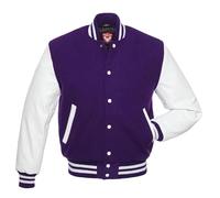 warrior gears Chaquetas universitarias para Hombre con Cuerpo de Lana y Mangas de Cuero, Chaqueta Bomber clásica Retro de Moto Letterman para Hombre, Púrpura y blanco - XL