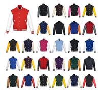 warrior gears Chaquetas universitarias para Hombre con Cuerpo de Lana y Mangas de Cuero, Chaqueta Bomber clásica Retro de Moto Letterman para Hombre, Azul Marino y Crema - XL