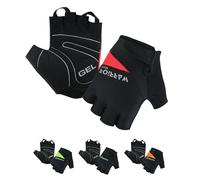 warrior gears Guantes de Ciclismo Medio Dedo - Guantes Ligeros para Bicicleta - Agarre Antideslizante, Acolchado de Gel - Guantes Cortos sin Dedos para Hombre (Rojo-Negro, L)