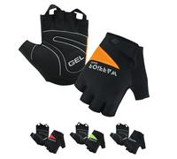 warrior gears Guantes de Ciclismo Medio Dedo - Guantes Ligeros para Bicicleta - Agarre Antideslizante, Acolchado de Gel - Guantes Cortos sin Dedos para Hombre (Naranja-Negro, XXL)