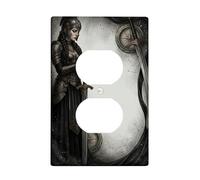 Warrior - Placa de pared dúplex con escudo de espada mística de fantasía, sin plástico negro, tamaño estándar, para tomas de corriente para sala de estar, dormitorio, decoración de oficina en casa