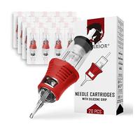 WARRIOR PRO Cartuchos agujas de tatuaje con mango goma silicona Cartridges tattoo esterilizado Shader redondo 20pcs 316L Maquillaje permanente acero quirúrgico japonés PMU(0.30MM-1011RS)