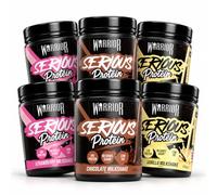 Warrior Serious Protein Proteína en Polvo 6 x 500 g - Formato Grande | 6 x 500 g, 2x chocolate 2x vainilla 2x fresa, 96 tomas, 24 g de proteína por toma, 80 % de proteína, sin azúcares añadidos