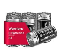 Warriors 8X Pilas C LR14 Alcalinas 1,5V, Pack de 8, 10 Años de Vida Útil, A Prueba de Fugas, Energía Duradera para Juguetes, Linternas, Radios, Pilas Tipo C