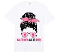 Warriors Wear Pink Messy Bun Mom Concientización sobre el cáncer de Mama Comfort Colors Adult Heavyweight T-Shirt