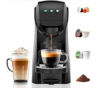 Warriors1 cafetera de una sola porción para taza Keurig K, máquina de café espresso para Nespresso Original, obleas Dolce Gusto, cafetera molida, capuchino y leche (Negro)