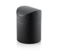 WAS Germany Cubo de basura de mesa con tapa basculante - se puede utilizar como cubo de basura de cocina o cubo cosmético - de acero pulverizado - negro - 12 cm de diámetro - 16 cm de alto - 1,2 l