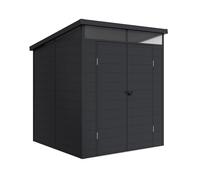 Wasabi - Caseta de Resina Jardín Terra - Tragaluz 360º - Estructura Reforzada de Aluminio y PVC - Protección UV - Impermeable - Gris Antracita - Cobertizo Exterior 3,65m2 - 190x192x215cm