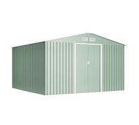 Wasabi - Caseta Jardín Exterior 10,2m2 Light Green - 322x324x205cm - Doble Puerta Corredera - Rejillas Ventilación - Techo a 2 Aguas - Verde - Cobertizo de Almacenamiento Armario Metálico Herramientas