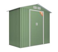 Wasabi - Caseta Jardín Exterior 2,57 m2 Light Green - 4 Rejillas Anticondensación - Verde y Beige - Puerta Corredera Doble - Techo a Dos Aguas - Cobertizo de Metal Almacenaje Exterior