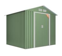 Wasabi - Caseta Jardín Exterior 5,27 m2 Light Green - 261x202x202cm - Doble Puerta Corredera - 4 Rejillas Anticondensación - Verde y Beige - Techo a Dos Aguas - Cobertizo Metálico Almacenaje
