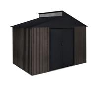 Wasabi - Caseta Jardín Exterior 5,44m² Robin t2 - Efecto Madera Premium - Tragaluz Superior - Doble Puerta corredera - Desagües para Recogida de Agua - Cobertizo Metal para almacenaje - 282x193x222cm