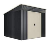 Wasabi - Caseta Jardín Exterior 5,6 m2 Stark - Tragaluz de Policarbonato - Gris Antracita y Beige - Puerta Corredera Doble - Techo Inclinado - Cobertizo de Metal Almacenaje Exterior - 236x238x203cm