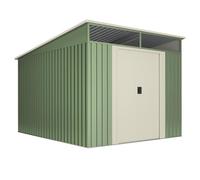 Wasabi - Caseta Jardín Exterior 6,6 m2 Stark - Tragaluz de Policarbonato - Puerta Corredera Doble - Techo Inclinado - Verde y Beige - Cobertizo Metálico de Almacenaje - 279x238x203cm