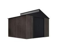 Wasabi - Caseta Jardín Exterior 7,25m² Robin t2 - Efecto Madera Premium - Tragaluz Superior - Doble Puerta corredera - Desagües para Recogida de Agua - Cobertizo Metal para almacenaje - 282x257x222cm