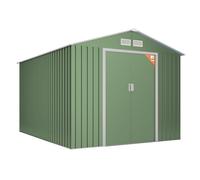 Wasabi - Caseta Jardín Exterior 8,08m2 Light Green - 258x313x202cm - Doble Puerta Corredera - Rejillas Ventilación - Techo a 2 Aguas - Cobertizo de Almacenamiento Metálico