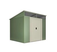 Wasabi Caseta Metálica de Jardín 4,60m2 Stark - Tragaluz de Policarbonato - Verde y Beige - Puerta Corredera Doble - Techo Inclinado - Cobertizo de Metal Almacenaje Exterior