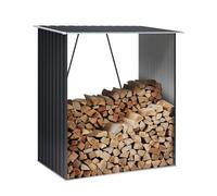 wasabi - Leñero Exterior Grande 1,38m2 Timber - 166x83x154cm - Suelo Incluido - Refuerzos Traseros Resistentes - Montaje Sencillo - Gris Antracita - Techo Inclinado - Caseta Jardín Metálica Leña