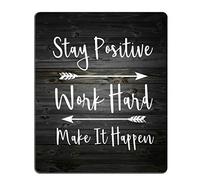 Wasach Alfombrilla de ratón para juegos personalizada, "Stay Positive Work Hard and Make It Happen", citas inspiradoras, arte rústico, negro, madera vieja, cita blanca