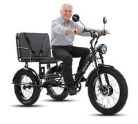 Wasd3Pods Triciclo Eléctrico De 20 X 4 Pulgadas con Ruedas Anchas Y Cesta para Adultos,7 Velocidades,Cuadro De Acero Al Carbono,3 Ruedas,para Crucero Black-withseat