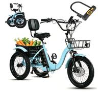 Wasd3Pods Triciclo Eléctrico para Adultos, Triciclo Eléctrico Plegable De 18 Pulgadas con Cesta Grande Y Seguro De Seguridad, Ligero Y Portátil, para Viajes Y Compras De Personas Mayores Green