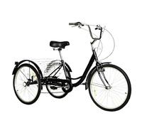 Wasd3Pods Triciclo para Adultos, 24 Pulgadas, 7 Velocidades, Tres Ruedas, con Cesta Y Asiento Ajustable, Ideal para Picnics, Compras, Hombres, Mujeres Y Personas Mayores.,Black