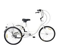 Wasd3Pods Triciclo para Adultos, 24 Pulgadas, 7 Velocidades, Tres Ruedas, con Cesta Y Asiento Ajustable, Ideal para Picnics, Compras, Hombres, Mujeres Y Personas Mayores.,White