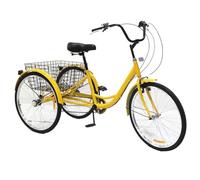 Wasd3Pods Triciclo para Adultos, 24 Pulgadas, 7 Velocidades, Tres Ruedas, con Cesta Y Asiento Ajustable, Ideal para Picnics, Compras, Hombres, Mujeres Y Personas Mayores.,Yellow