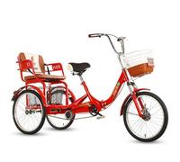 Wasd3Pods Triciclo para Adultos De 20 Pulgadas, Bicicleta De Crucero De Tres Ruedas, con Cesta De Compra, Cuadro Plegable, Asientos Traseros Cómodos, Cadena Doble,Triciclo Biplaza para Adultos.,Red
