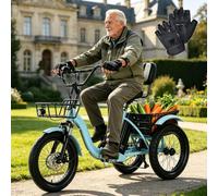 Wasd3Pods Triciclos Eléctricos para Adultos, Plegable 18" X3.0 Neumáticos Anchos E-Trike, con Faro LED Y Bocina, Cesta Grande, para Playa, Picnic, Guantes Amortiguadores Blue
