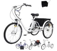 Wasd3Pods Triciclos para Adultos De 24 Pulgadas, Bicicleta Eléctrica De 3 Ruedas para Personas Mayores, Batería Extraíble De 350 W, 36 V, 12 Ah, con Cesta De La Compra, Carga De 150 Kg,White-c